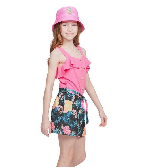 NWT Justice Girls Ruffle Hawaii Pink Orange Black Beach Romper Sz L 12/14 - Picture 5 of 9